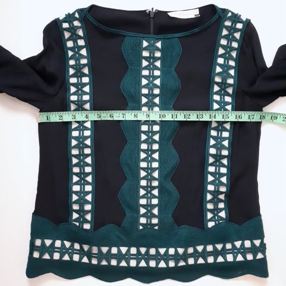 Tory Burch Navy Blue Green and White Silk Blouse - Picture 12 of 14